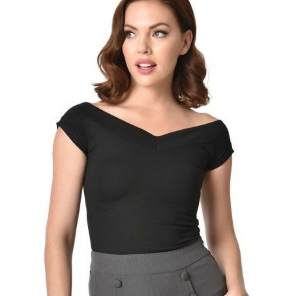 Unique Vintage Black Stretch Deena Top, New